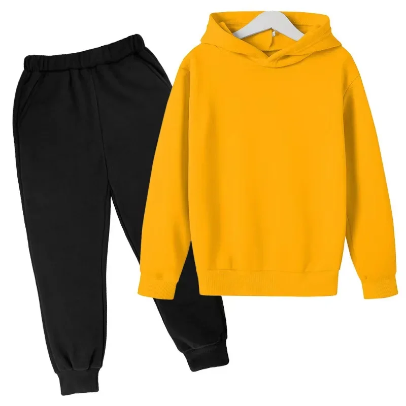 Autumn/Winter Kids Tracksuit Hoodie Solid Color Black and White Infrared Set Top + Pants Gift for Boys and Girls Ages 3-13 5