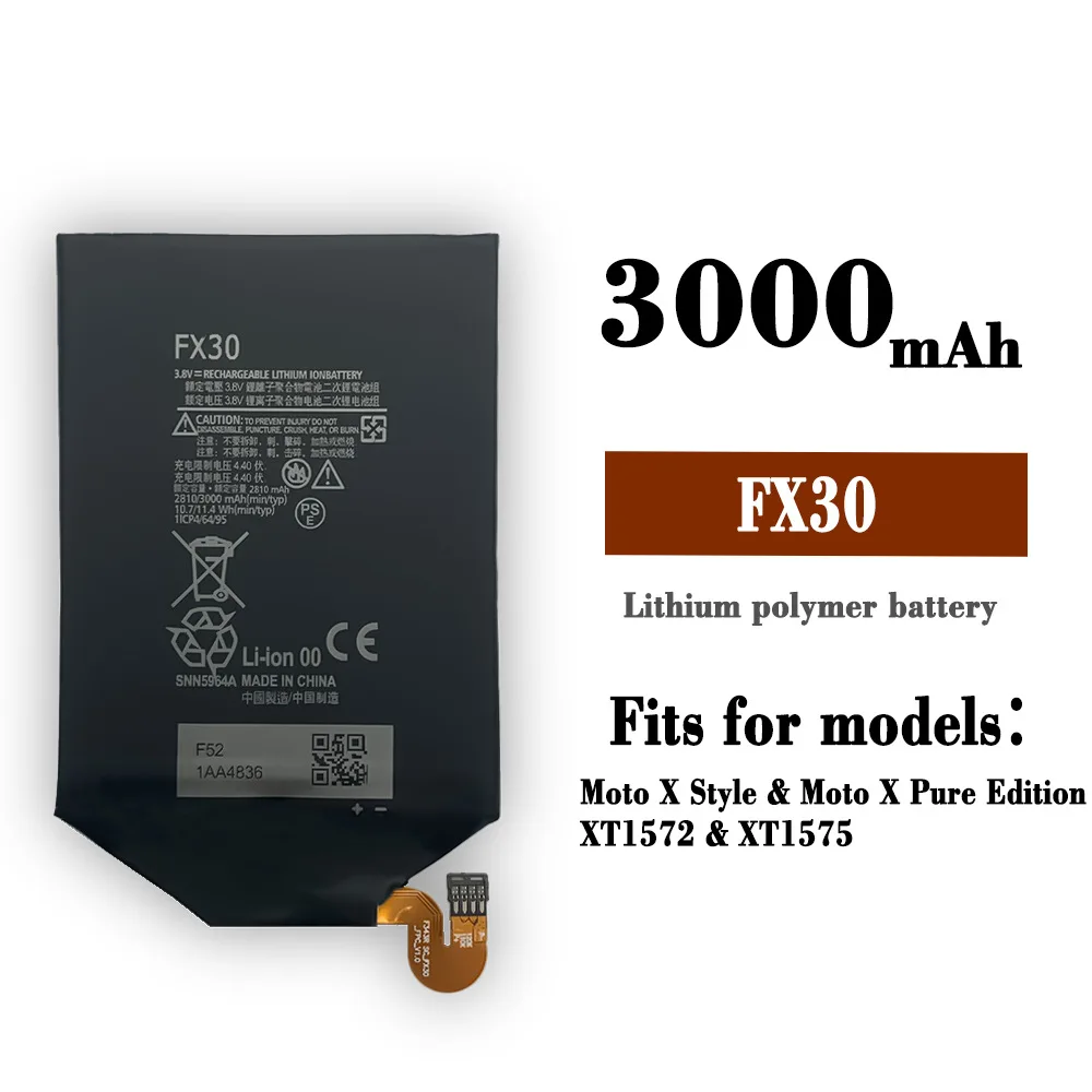 Batteria Fx30 Per Motorola Moto X Pure Edition X Style Pure X Style X + 2 Xt1570 Xt1575 Xt1572 3000Mah Batteria Di Ricambio Al Litio