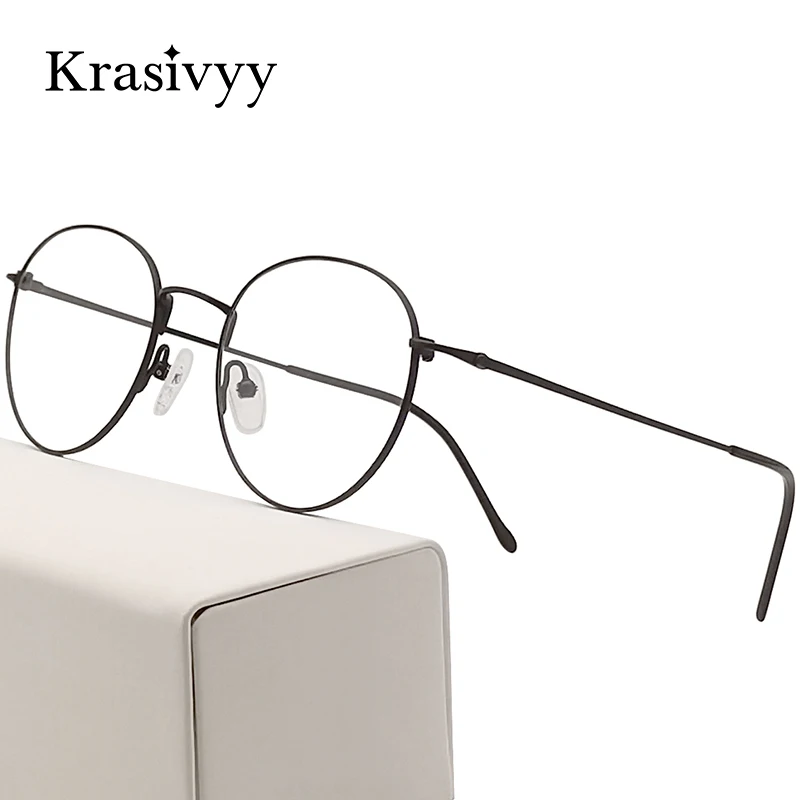 

Krasivyy Luxury Titanium Glasses Frame Women Brand Ultralight Prescription Eyeglasses Men Korean Vintage Round Optical Eyewear