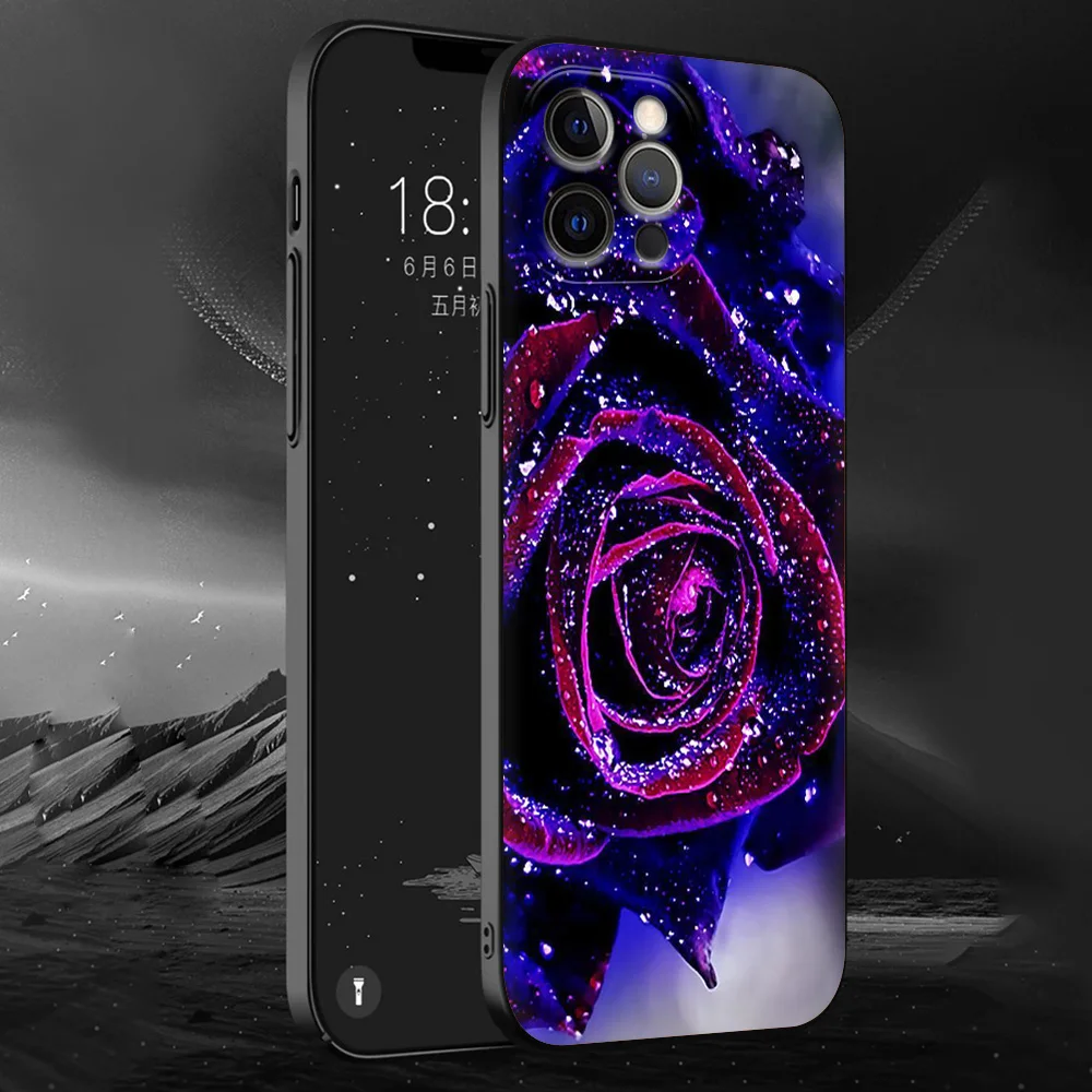 Luxury Blue Rose Flower Silicone Phone Case