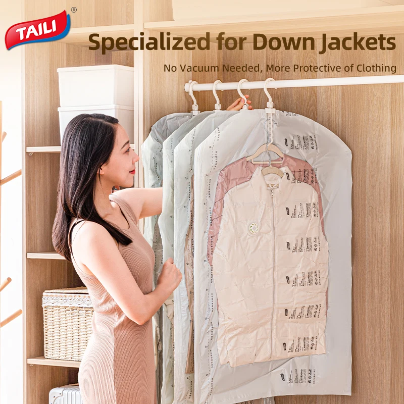 

TAILI Hanging Vacuum Storage Bag 3/4/6pcs Seal Storage Clothing Bags for Suits, Dress Coats or Jackets, Closet Organizer