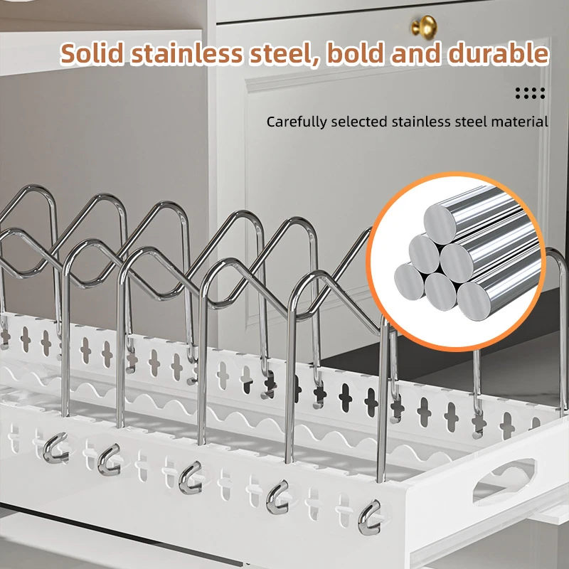 Pull Out Pot Lid Holder Kitchen Pots and Pans Organizer Under Cabinet Slide Out Pot Pan Organizer Rack Sliding Dish Drying Shelf 4
