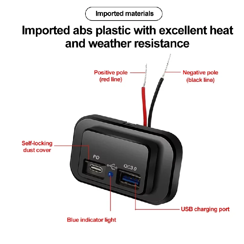 PD QC3.0 96W 듀얼 USB 차량용 충전기 소켓 12V/24V 퀵차지 충전 포트 스위치 LED 라이트 포함 (자동차, 오토바이, 트럭, RV, 버스, ATV용)