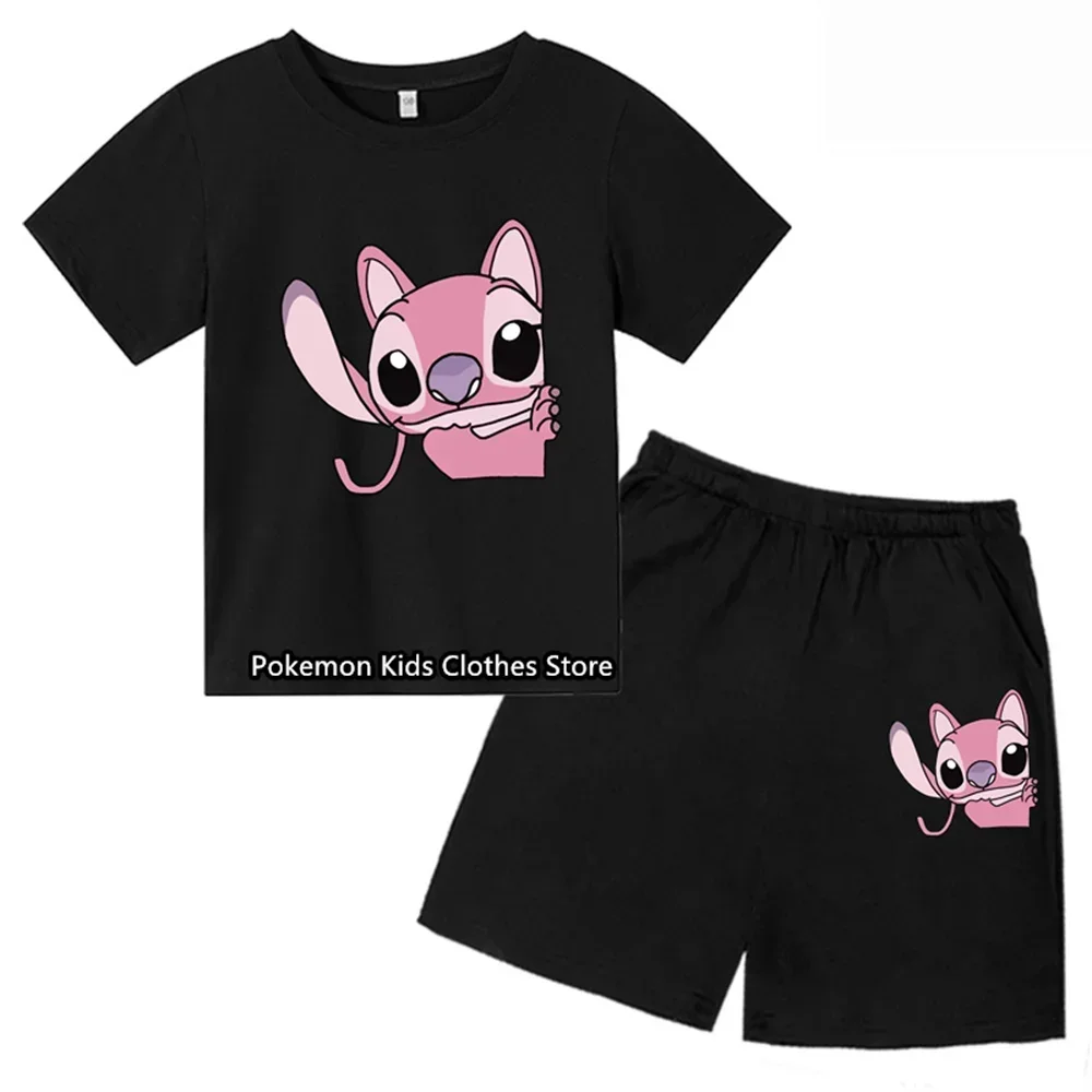 thumbnail image 1 of Conjunto de camiseta de dos piezas con puntadas bonitas para bebé y niño, cuello redondo, informal, manga corta, pantalones cortos de manga corta para niña, 1 of 5