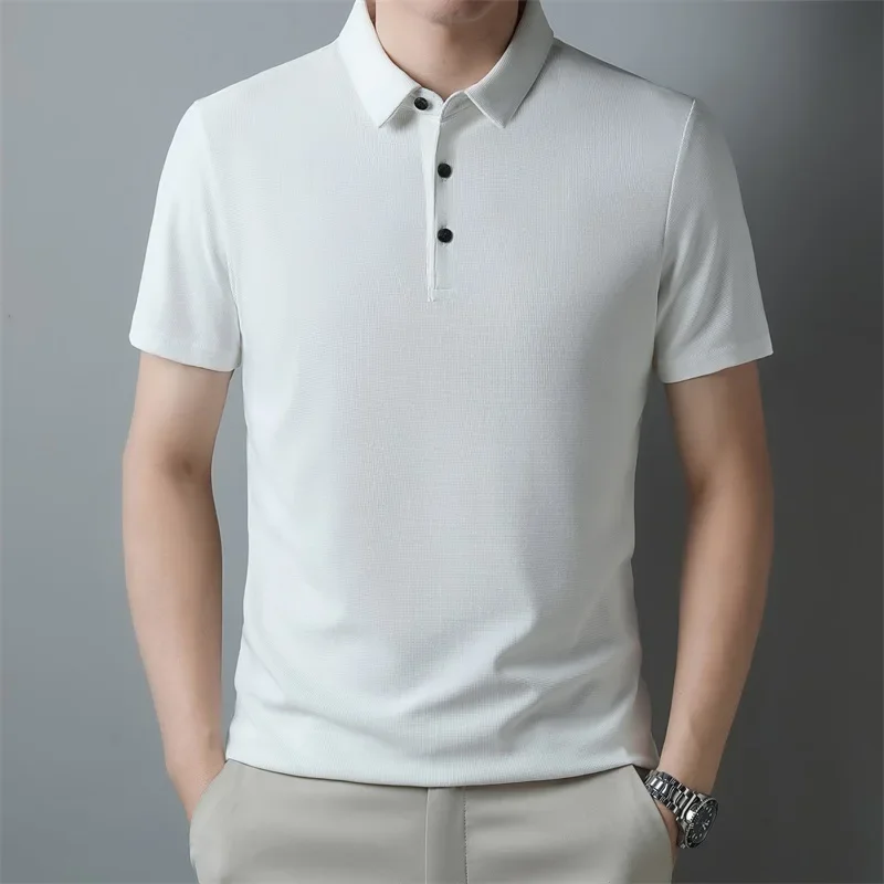 Polo da uomo a maniche corte tinta unita waffle alla moda, top estivo traspirante e confortevole - immagine 4