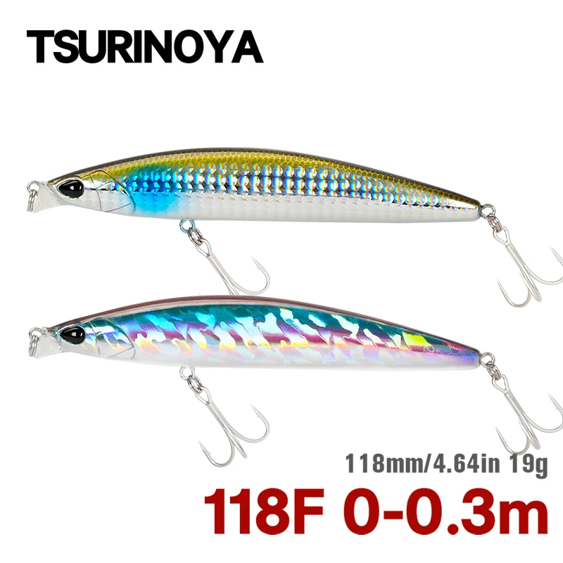 

TSURINOYA 118mm 19g 0-30cm Shallow Range Floating Fishing Lure DW95 118F Inshore Seabass Minnow Sea Fishing Artificial Hard Bait