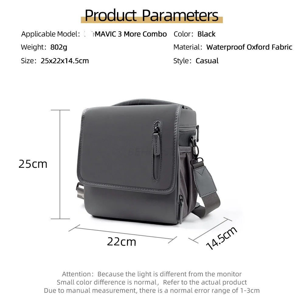 Étui de transport noir pour DJI Mavic 3 Pro porté en bandoulière par une personne