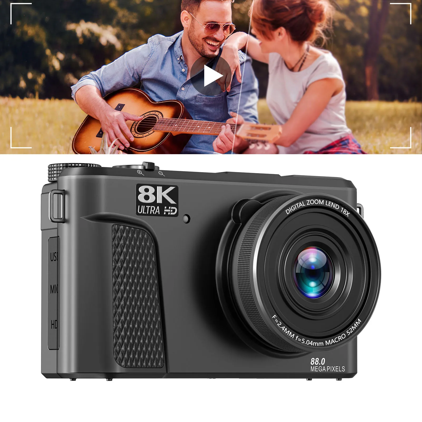 【New】Digital Camera 8K 88MP 18x Zoom Autofocus WiFi Travel Camera with 3 Inch Flip Screen Multiple Filters Fill Light for Live
