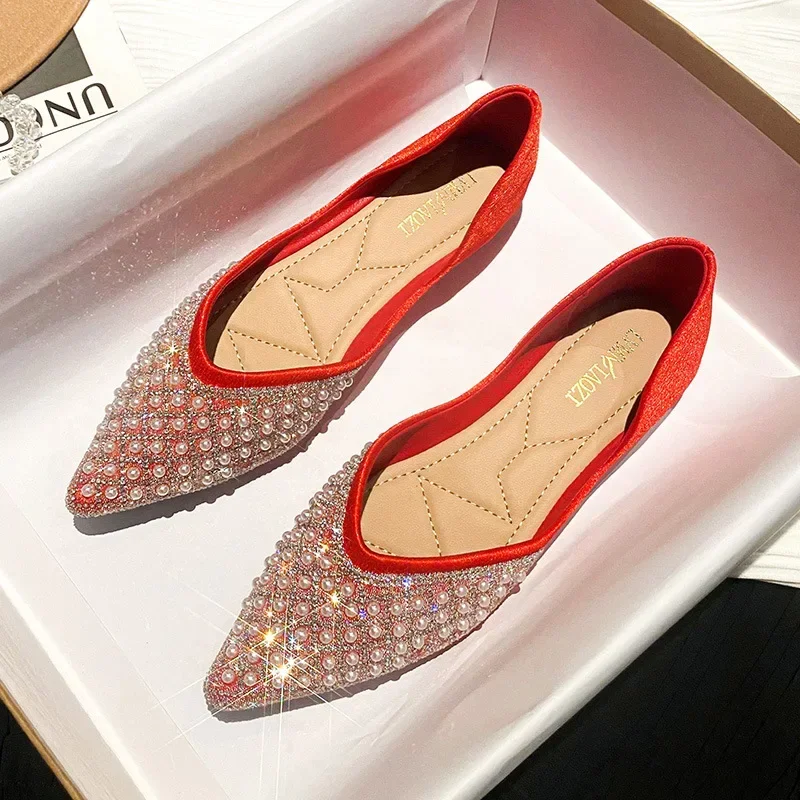Rhinestone Shoes Women's Summer Flat New Design Sense Small Temperament Large Size 41 43