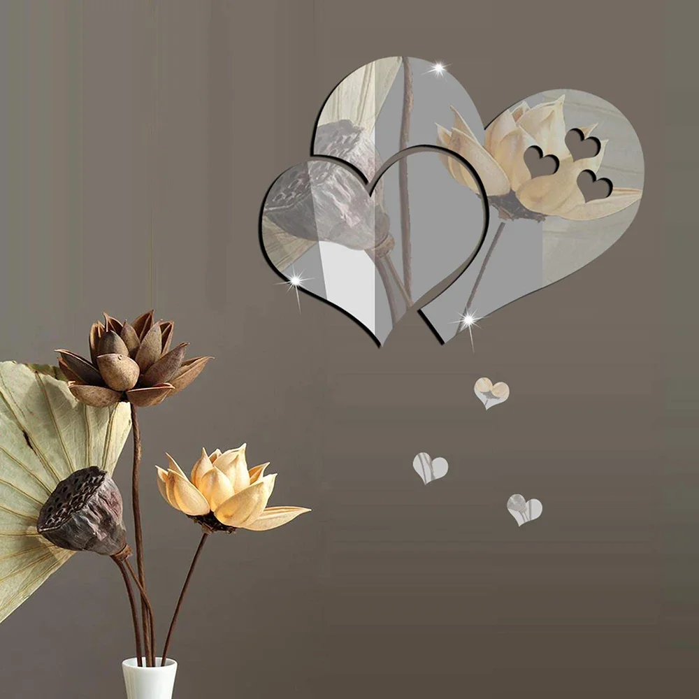 Wall Sticker Acrylic Wall Sticker Acrylic Mosaic Tiles Sticker 3D Acrylic Wall Stickers Europe Style Hearts Fashion DIY Decals Self-adhesive LOVE Wedding Background Decoration Mirror Ornament