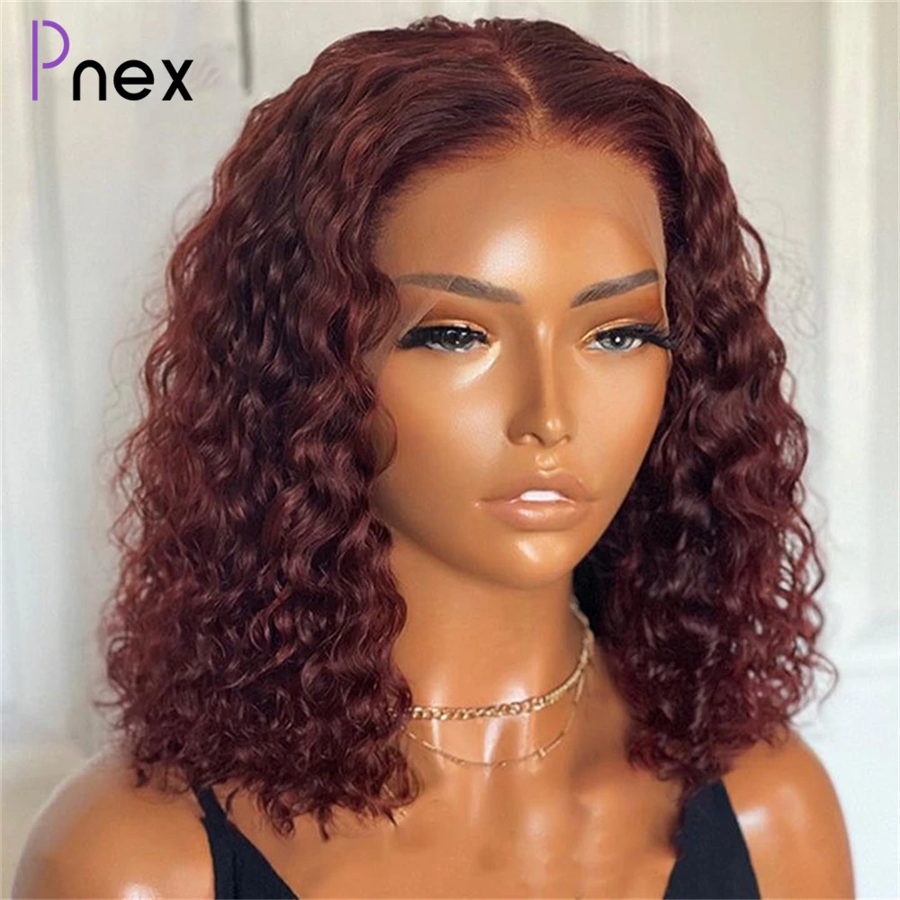 

13x4 Short Bob Wig Deep Wave Lace Front Human Hair Wigs #33 Brown Colored Transparent Lace Human Hair Frontal Wigs for Women