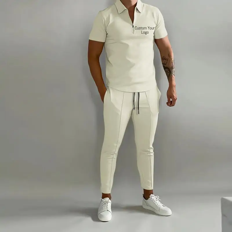 Customizable Zip Lapel Top Men's Slim Fit Trendy Drawstring Casual Trousers Sports Skinny Suit