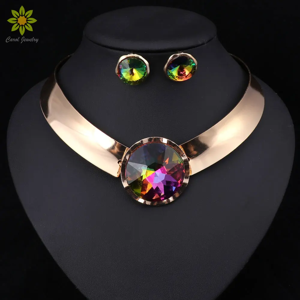 6Color Women Jewelry Sets Trendy Necklace Earrings Statement Necklace For Party Wedding Fashion Direct Selling Bridal Jewelry Sets Crystal Jewelry Sets