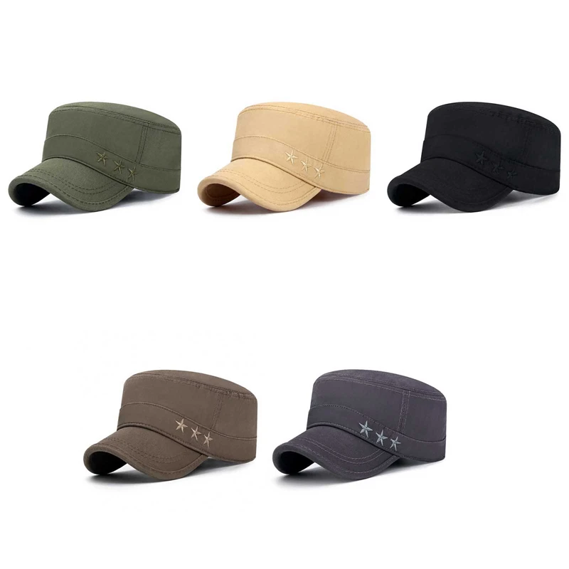 Casual Flat Top Army Caps For Men High Quality Cotton Military Hats ...