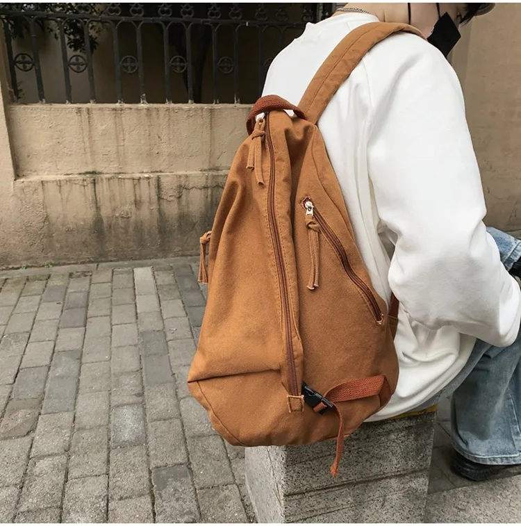 Female Canvas Fabric School Book Laptop Backpack Student Casual Street Travel Soft Cloth Stylish Big Capacity Daily Rucksack Bag 6