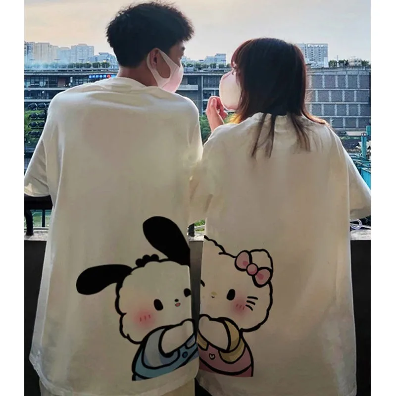 

Sanrio Kawaii Hello Kitty полако одежда для пары симпатичная летняя аниме футболка дизайн с коротким рукавом подарки для мужчин и женщин оптовая продажа