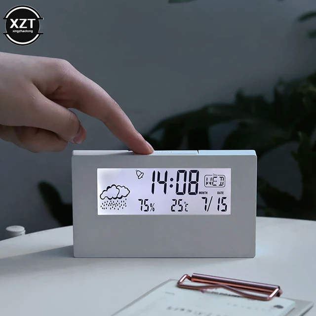 Reloj despertador digital de viaje de sobremesa plegable portátil con  calendario de temperatura Fecha Semana Blanco