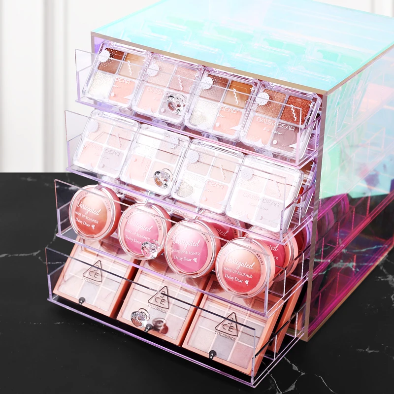 Luxury Colorful Acrylic Cosmetics Holder Drawer Cabinet Dustproof Storage Box Organizer Eye Shadow Lipstick Powder Air Cushion 3