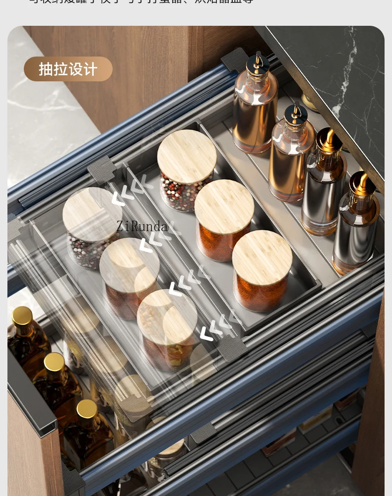 Kitchen Cabinet Seasoning Drawer Type 304 Stainless Steel Drawing Slide Dishes Seasoning Magic Locker