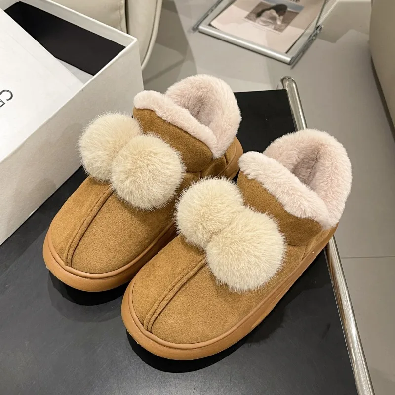 

Shoes Woman 2023 Plush Slippers For Adults Low Pantofle Platform Fur Flat New Hoof Heels Cotton Fabric Rubber Rome Basic Slides