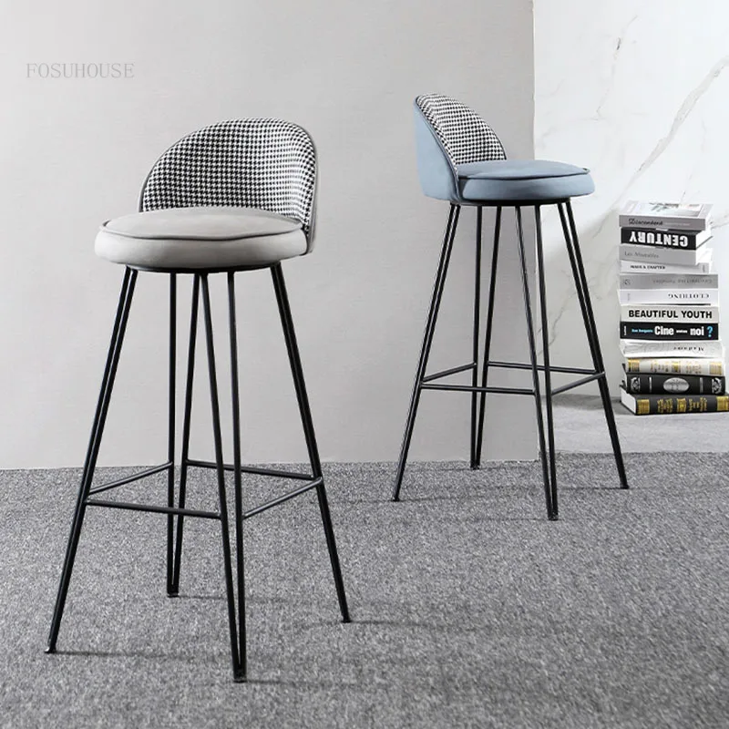 

Nordic Minimalist Bar Chairs Creative High Stool Modern Soft Cushion Bar Chair Front Desk Backrest Taburetes Cocina Furniture
