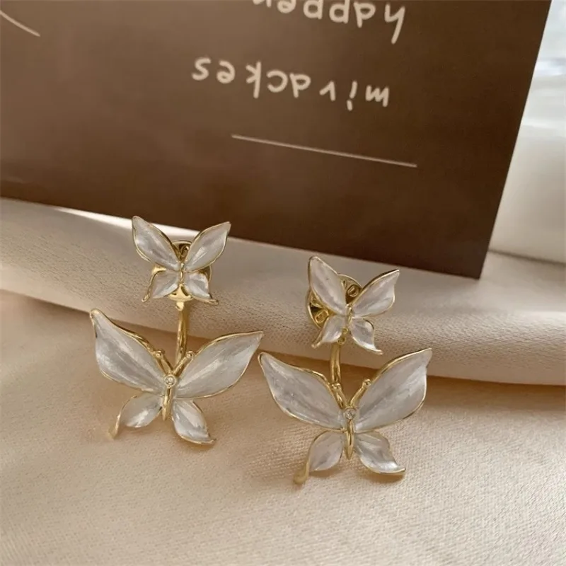 New Cute Double White Butterfly Stud Earrings for Women Temperament Korea Earring Fashion Jewelry Accessory Gift