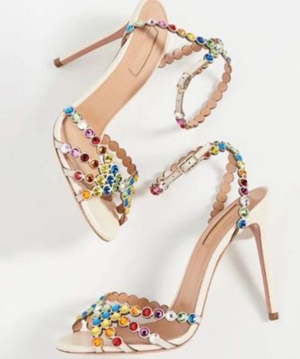 

Summer Sexy Hollow Stiletto Heel Slingback Sandals Women Peep Toe Buckle Strap Sandals Ladies Bling Crystal Dress Wedding Shoes