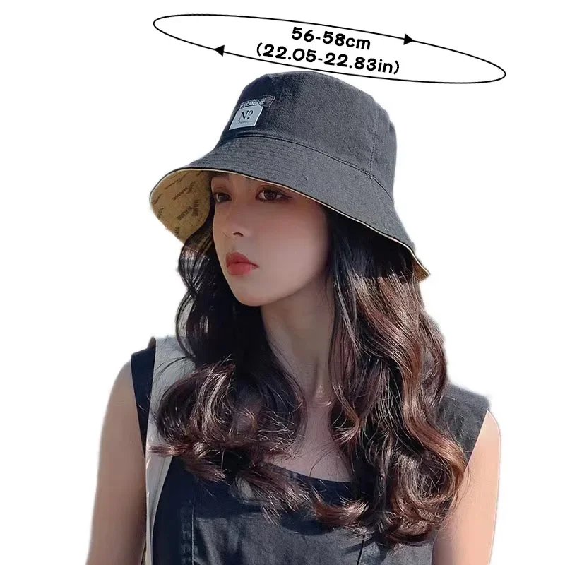 Women Bucket Hat Double-sided Wear Korean Fashion Letter Print Fisherman Hat For Girl Summer Outdoor Beach
