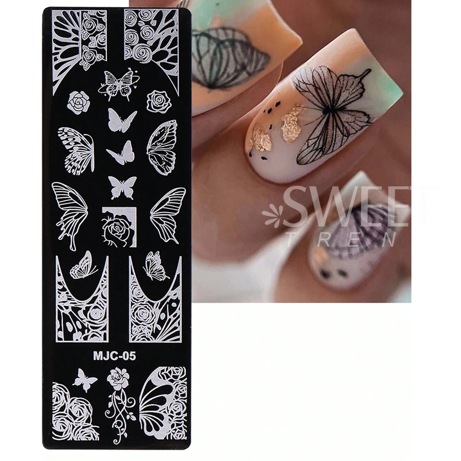 3pcs Bow Tie Nail Stamping Plates Butterfly Design Floral Flower Leaf  Nail Art Stamp Stencil Printing Template Manicure Tools 3