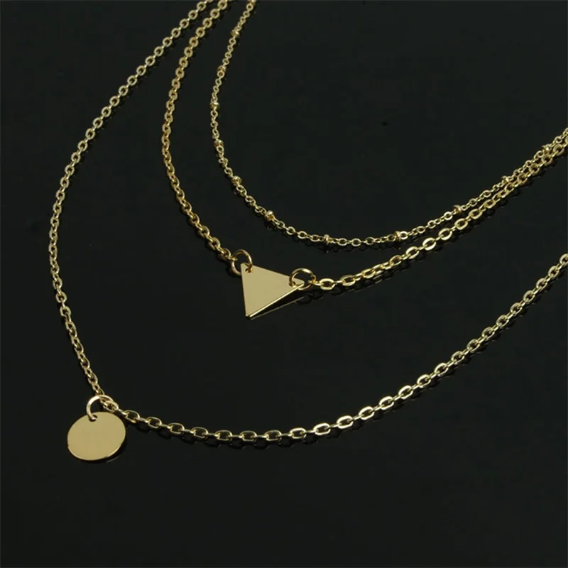 

Women Fashion Sequin Gold Color Chain Pendant Personality Multilayer Crystal Necklace Jewelry Gift