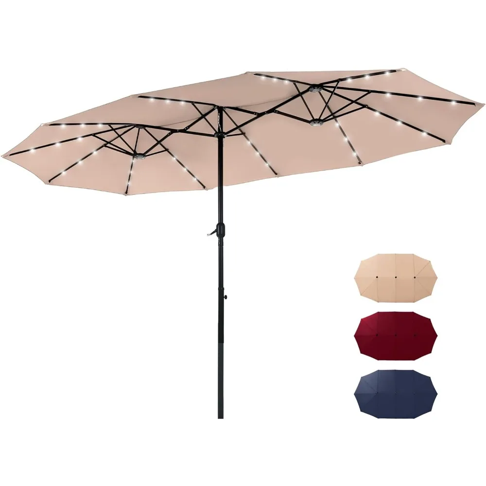 

С солнечными лампами, Двусторонняя внешняя искусственная рукоятка, прямоугольные зонтики для рынка у бассейна, сада, заднего двора