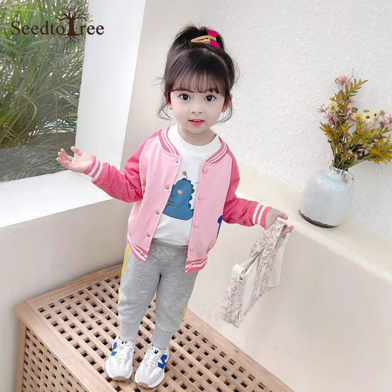 

2022 Spring and Autumn Children's Sets Casual Print Long Sleeve Baseball Jacket T-shirt Sweatpants Three Piece Suit
