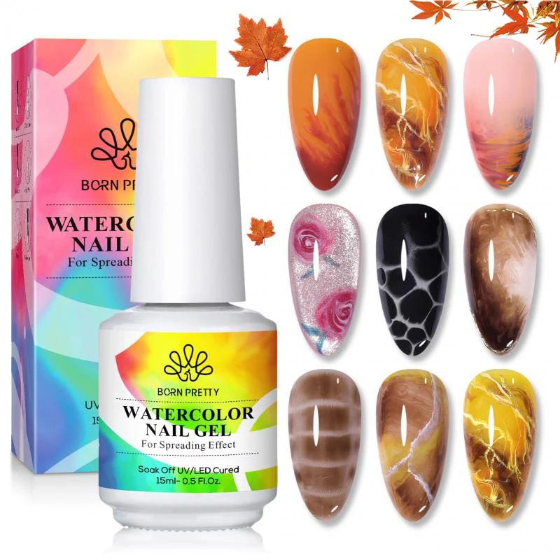본 프리티 15ml 가을 네일 블로섬 젤 스프레딩 이펙트 워터컬러 플라워 젤 네일 아트 매니큐어 페디큐어용 간편 적용
