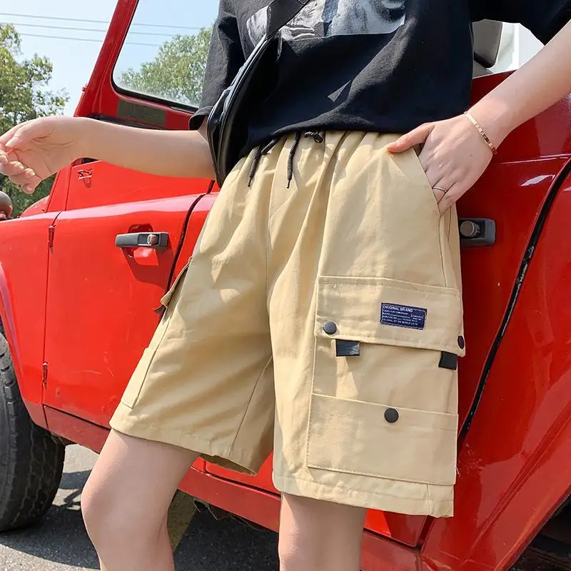 2023 summer Women's simplicity Korean version loose fashion trend Solid Color All-match High Waist wide leg casual cargo shorts