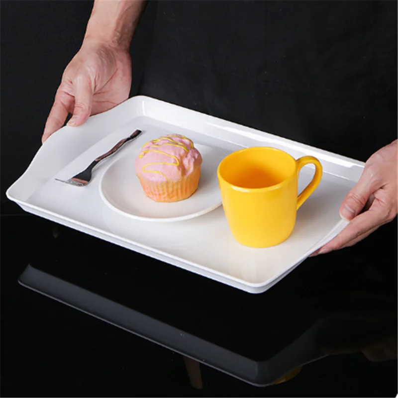 Flat Melamine Kitchen Storage Trays Pastry Bread Restaurant Plates Large White Menu Dishes Plastic for Dinner Persentation 3