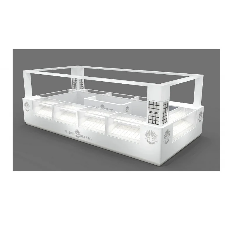 Custom glass display showcases White jewelry kiosk display cabinets with LED lights for jewelry store display