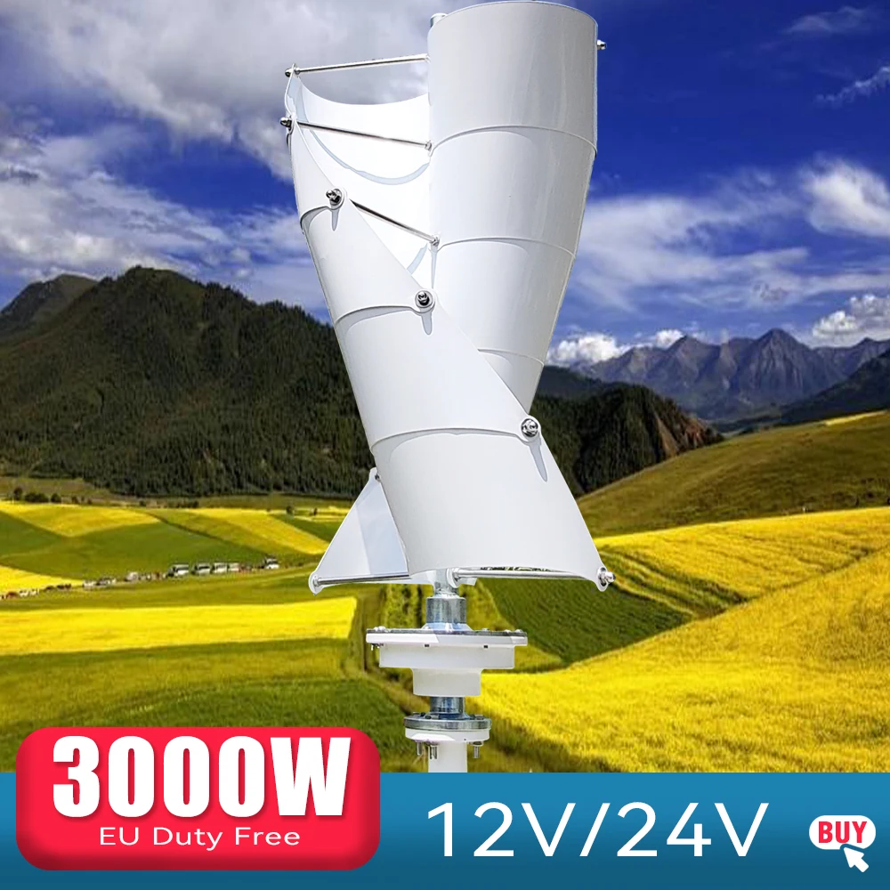 

EU Wind Turbine Generator 3000W 12v 24v Vertical Spiral Windmills Off Grid System With Mppt Hybrid Controller For Home Use
