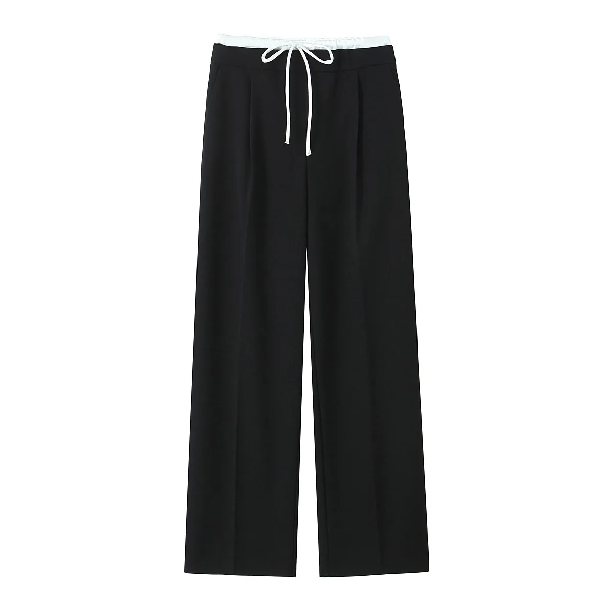 Splicing Design Solid Color Pants Women Fashion Simple Elastic Waist Lace Up Trousers Lady All-match Commuting Straight Pant New 3