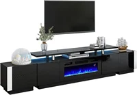 110" Large Fireplace TV Stand Set , Includes 70" 2-Tier Fireplace TV Stand, TV Console with LED Light for Living Room, Black 1