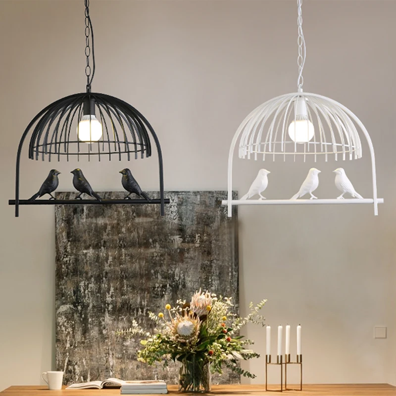 

Nordic Resin Iron Bird Cage Chandelier For Dining Room Kitchen Restaurant Cafe Indoor Decoration Hanging Lamp Light Fixtures