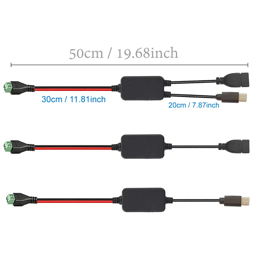 12V/24V에서 5V로 변환하는 DC-DC 벅 모듈 케이블 2핀 무납땜 터미널 USB-A/Type-C 스텝다운 충전 케이블
