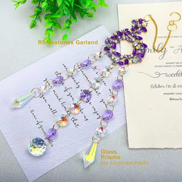 H&D Strasszok Crystal Napsütő Lila Koszorú Medál, Kristályprizmák Szivárvány Varázsa Ajándékok Nőknek Születésnapi Esküvő - Image 5