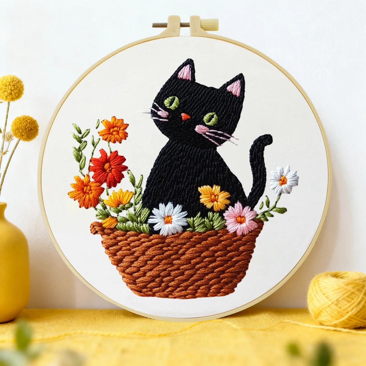 1 Stück 20X20CM/15X15CM 7,87/6,3 Zoll Katzen-Stickerei-Starter-Kit DIY-Kit DIY-Stickerei-Set Handarbeiten Nähkunst Nadelkunst
