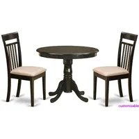 ANCA3-CAP-C 3 Piece Kitchen Table Set with Pedestal and 2 Linen Fabric Dining Room Chairs, 36x36 Inch, Cappuccino