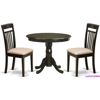 ANCA3-CAP-C 3 Piece Kitchen Table Set with Pedestal and 2 Linen Fabric Dining Room Chairs, 36x36 Inch, Cappuccino