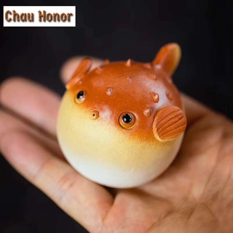 Yixing Handmade Sculpture Purple Clay Fish Tea Pet Cute Globefish Statue Ornaments Tea Figurine Chinese Zisha Tea Set Decoration