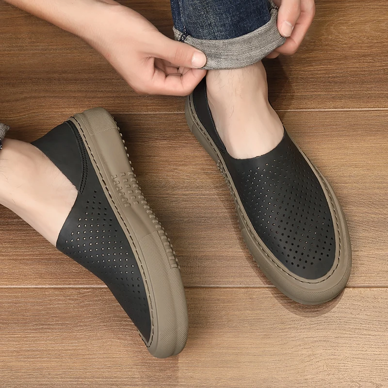 2024 New Summer Men's Shoes Plaid Hollow Breathable Casual Men's Shoes Slip-On Lazy Shoes Doudou Loaf Driving Shoes 3
