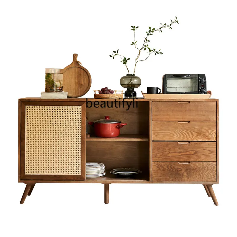 

Japanese-Style Solid Wood Rattan Meal Side Cabinet Silent Style Home Locker Furniture Nordic Storage Side Cabinet cabinet