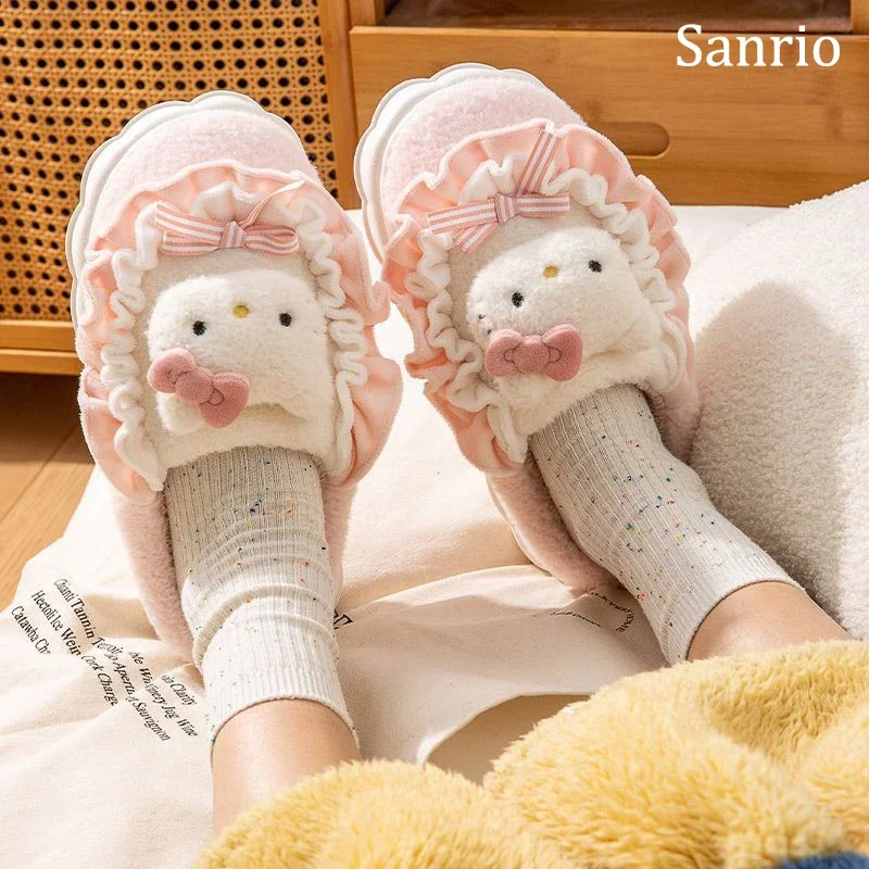

Sanrio Hello Kitty Thick Bottom Cotton Slippers Cinnamoroll Cartoon Fashion Outdoor Fur Slippers Kuromi Cute Plush Cotton Shoes