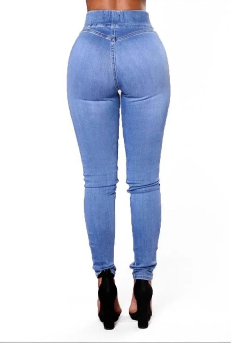 2023 Women's New Rubber Band Waist Tight Jeans High Waist Trousers Jeans Y2k Casual Blue Pencil Pants High Waist Jeans Indie